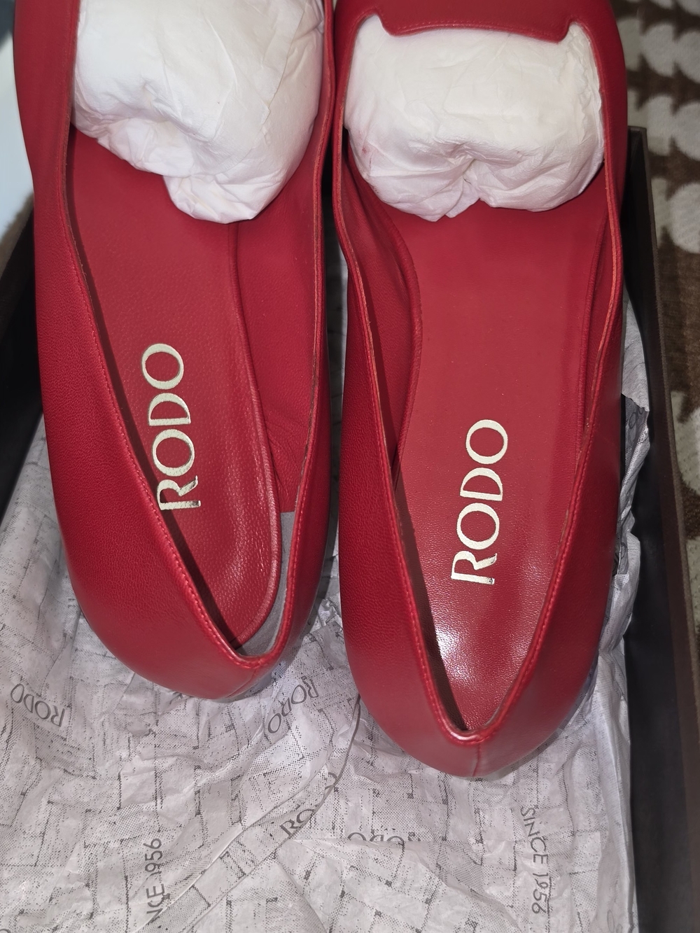Rodo Red Leather Pointed Ballet Flats